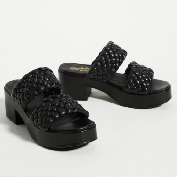 Anthropologie Seychelles Black Braided Platform Heeled Sandals - Picture 1 of 15